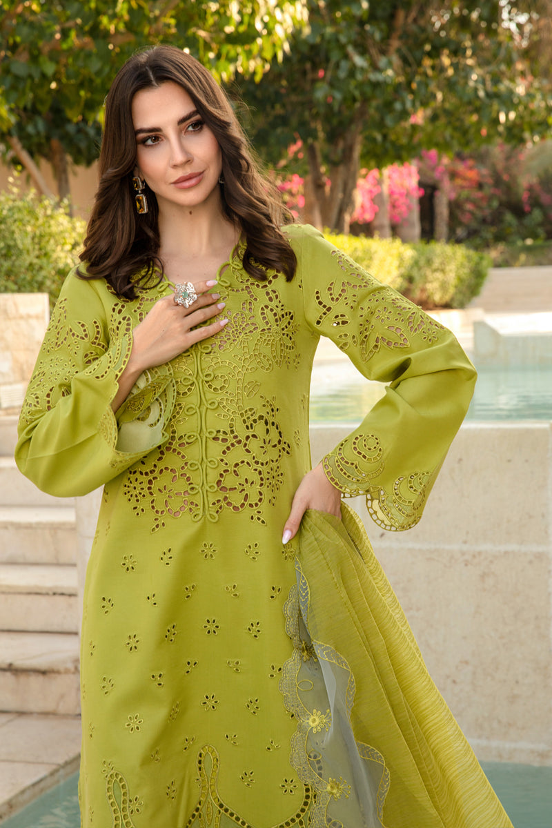 Unstitched 3 Piece Fully Embroidered Lawn Suit With Embroidered Cotton Net Dupatta