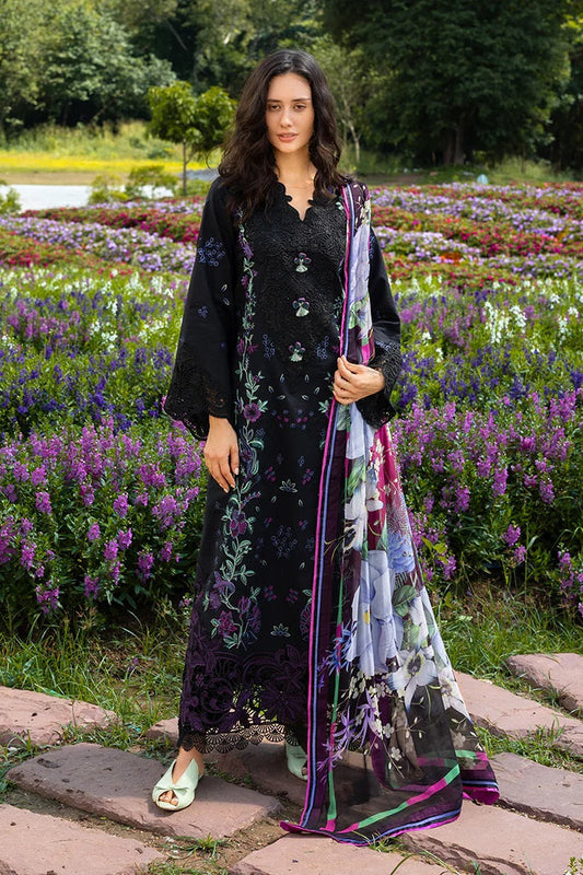 Unstitched 3 Piece Fully Embroidered Lawn Suit With Printed Silk Dupatta