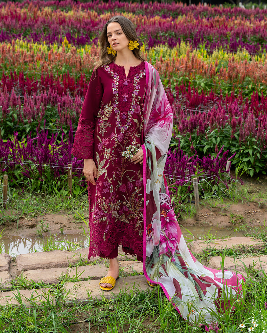 Unstitched 3 Piece Fully Embroidered Lawn Suit With Printed Shiffon Dupatta