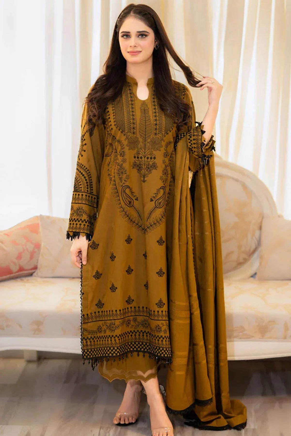 3 Piece Unstitched Fully Embroidered Lawn Fabric With Lawn Embroidered Dupatta