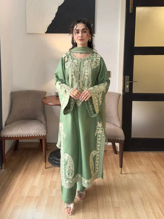 Unstitched 3 Piece Fully Embroidered Lawn Suit With Shiffon Dupatta